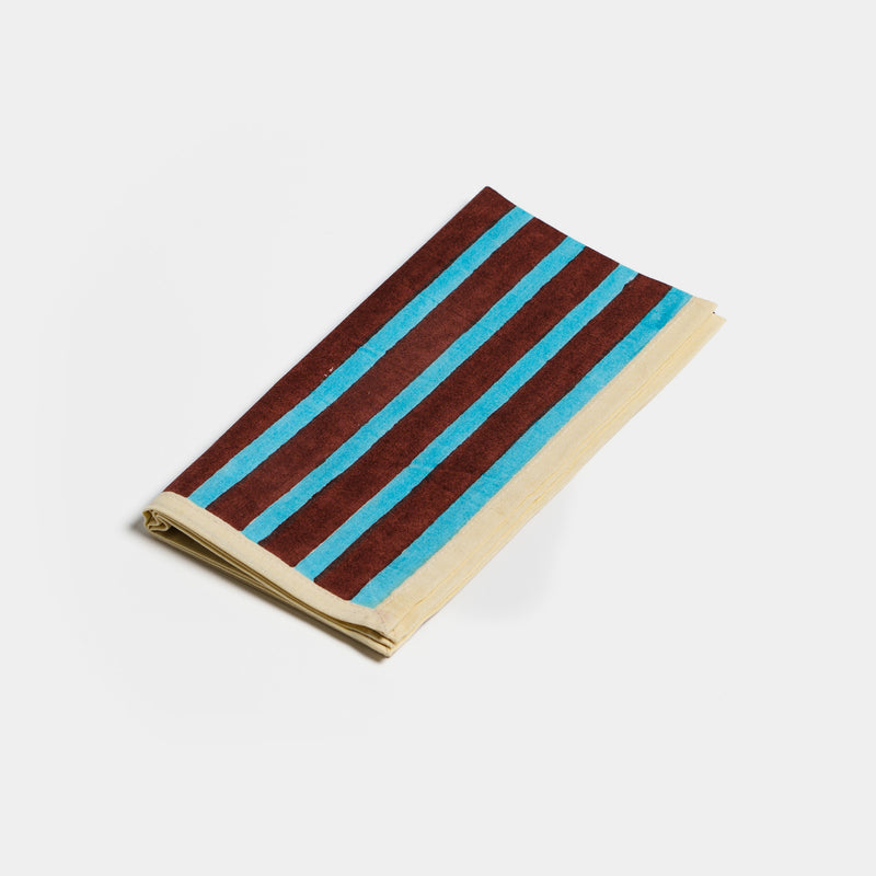 Block stripe napkins — cyan / russet