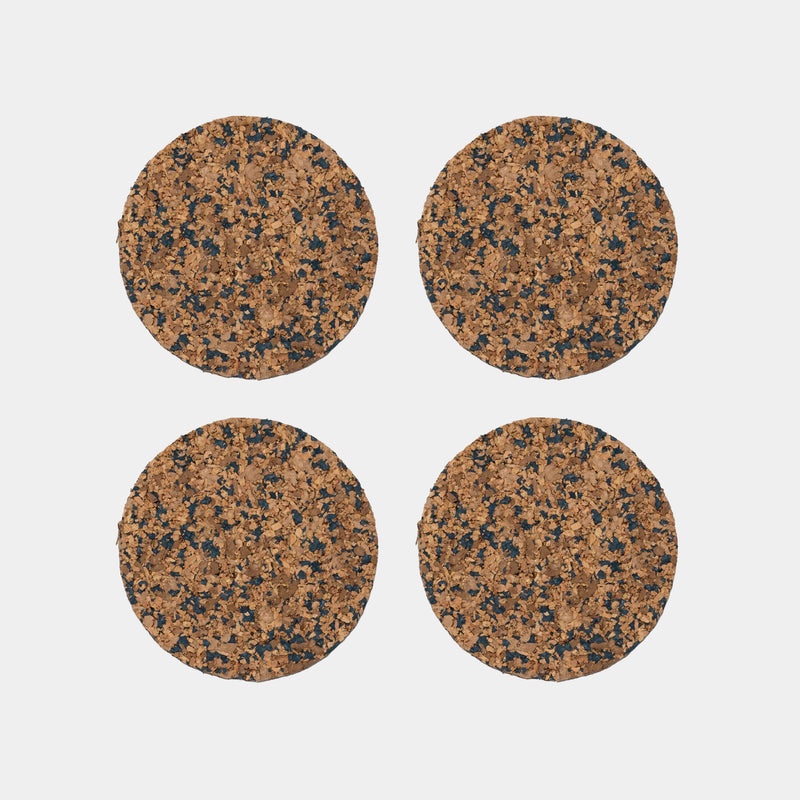 Navy speckled cork coasters — set of 4