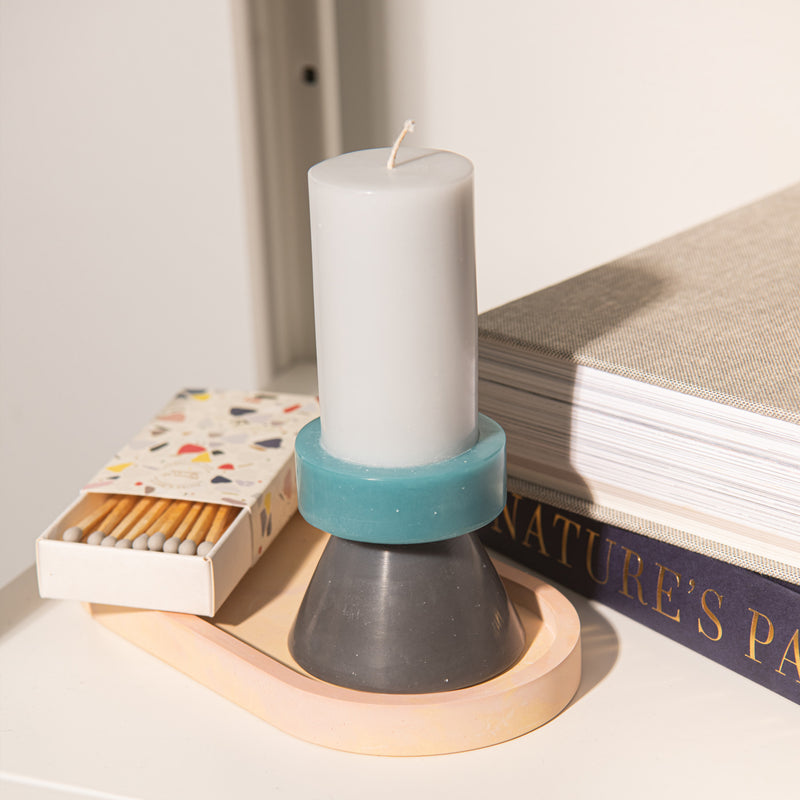 Stack Candle Tall  —  lilac / turquoise / charcoal