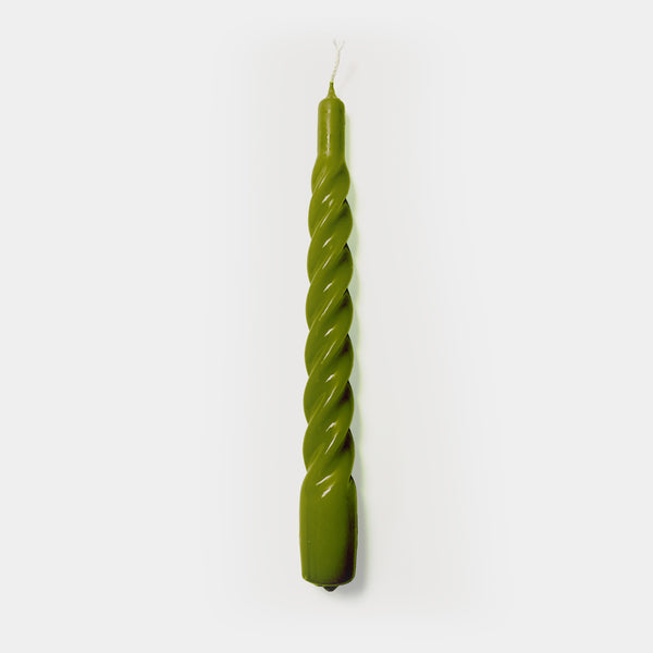 Olive green twisted gloss candles — set of 6