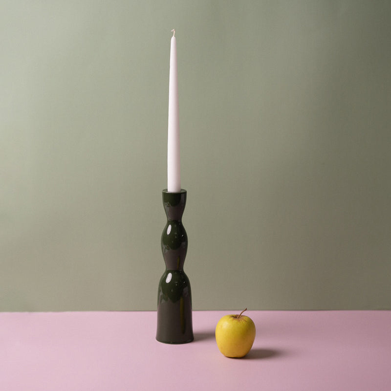 Dark green tall wave candleholder