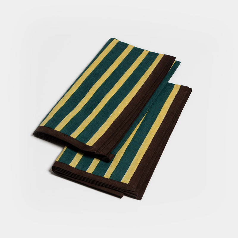 Block stripe napkins — lemon / forest green