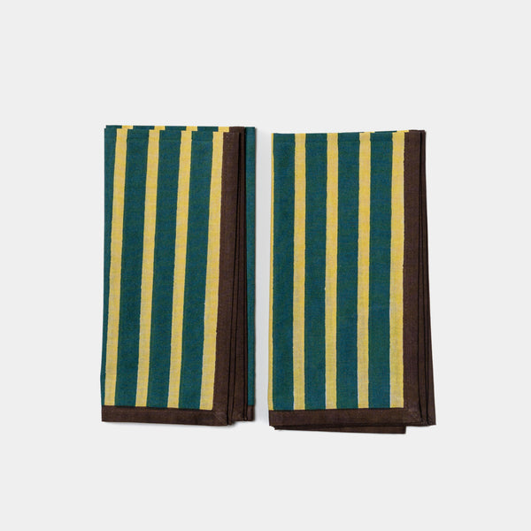 Block stripe napkins — lemon / forest green