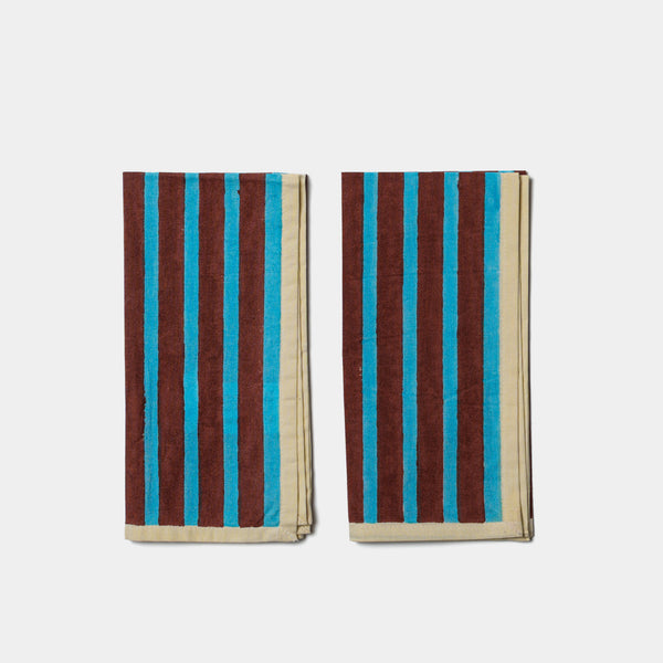 Block stripe napkins — cyan / russet