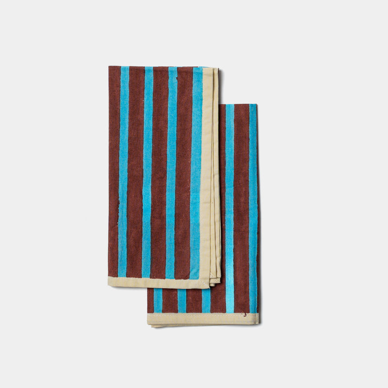 Block stripe napkins — cyan / russet