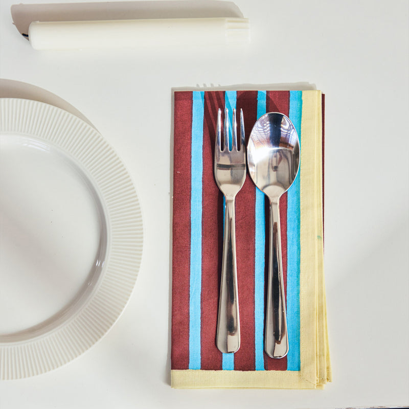 Block stripe napkins — cyan / russet