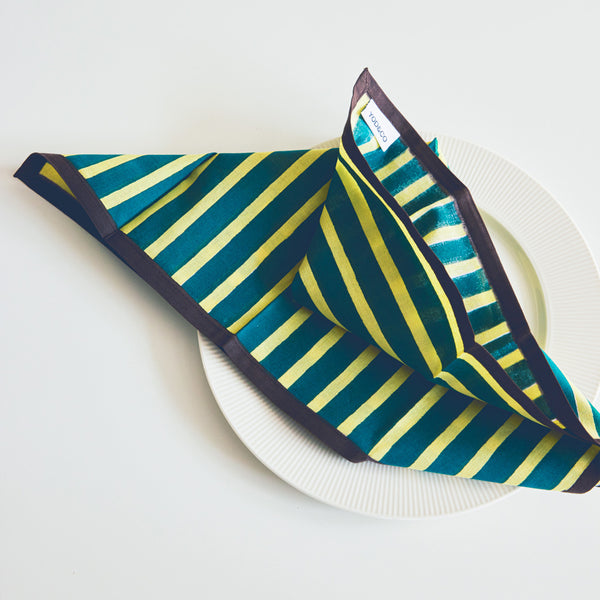 Block stripe napkins — lemon / forest green