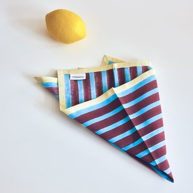 Block stripe napkins — cyan / russet