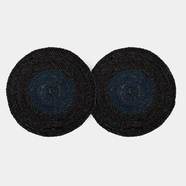 Seagrass Placemats — Black / Blue, set of two