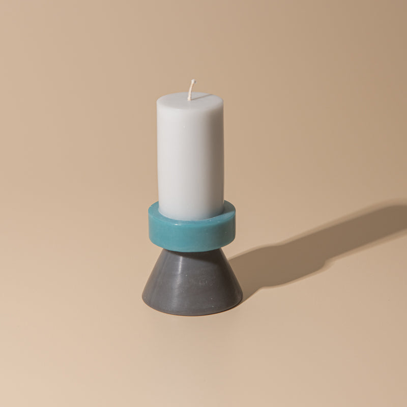 Stack Candle Tall  —  lilac / turquoise / charcoal