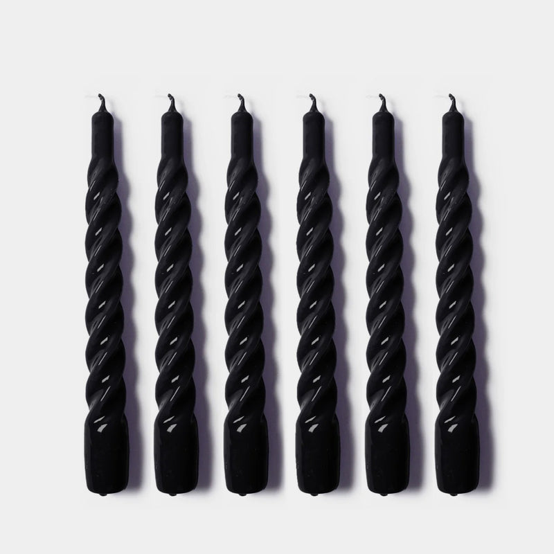 Black twisted gloss candles — set of 6