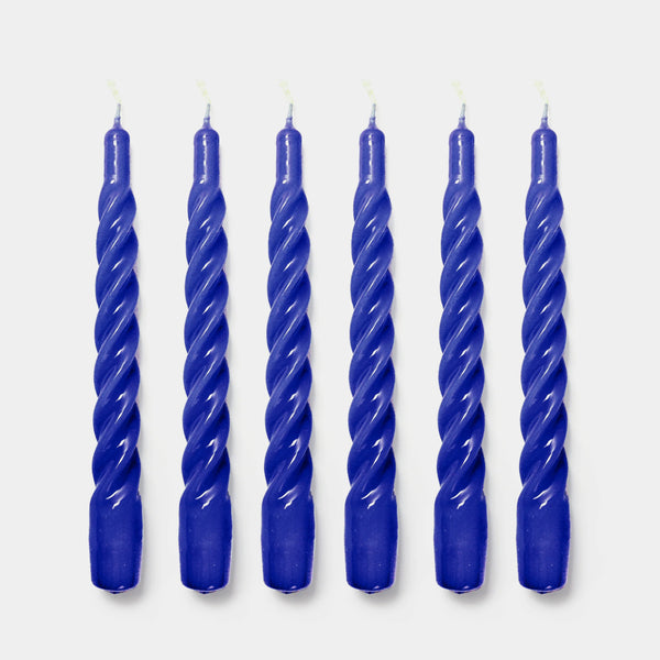 Blue twisted gloss candles — set of 6