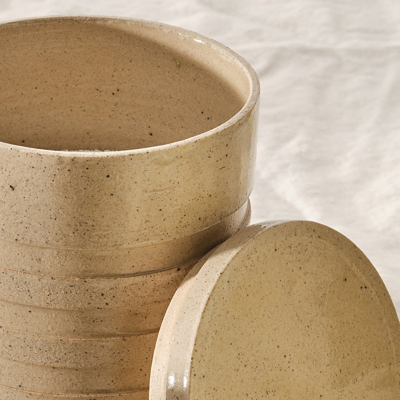 Striped jar with lid