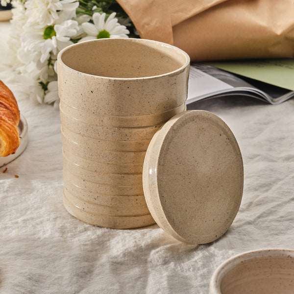 Striped jar with lid
